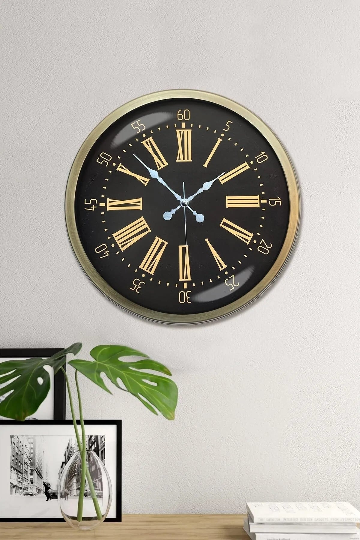 40 Cm Gold Rakamlı Metal Duvar Saati
