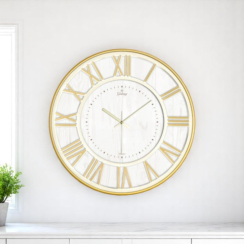 41,5 Cm Gold Çerçeve Kabartma Rakam Gerçek Cam Duvar Saati