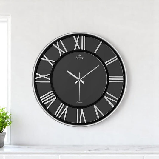 41,5 Cm Krom Çerçeve Kabartma Rakam Gerçek Cam Duvar Saati